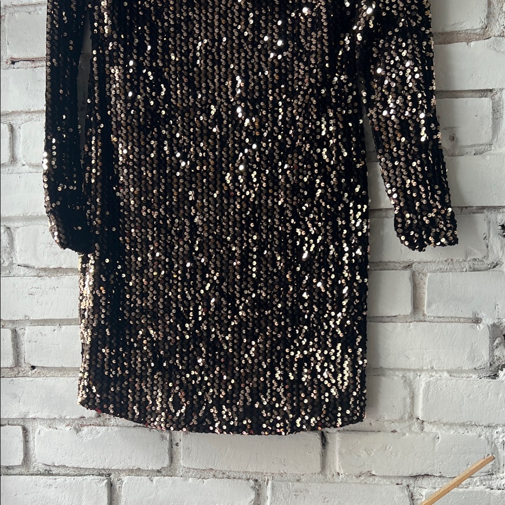Sequin Long Sleeve Cocktail Dress - Black/Gold - ONLY - Picture 2 of 13